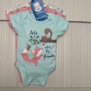 NWT Gerber Newborn Onsies 3pk Baby Fox and Floral Prints